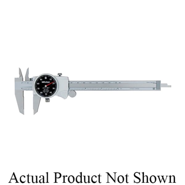 Mitutoyo 505-740 Dial Caliper, 0 to 6 in, Graduation 0.001 in, 0.2 in/rev, 21 x 40 mm D Jaw, Stainless Steel, TiN Coated