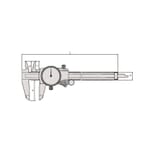 Mitutoyo 505-740 Dial Caliper, 0 to 6 in, Graduation 0.001 in, 0.2 in/rev, 21 x 40 mm D Jaw, Stainless Steel, TiN Coated