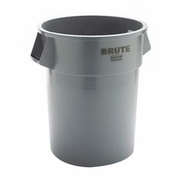 Rubbermaid BRUTE FG265500GRAY Utility Container Without Lid, 55 gal Capacity, Round, 26.4 in Dia, 33.2 in H, LLDPE, Gray