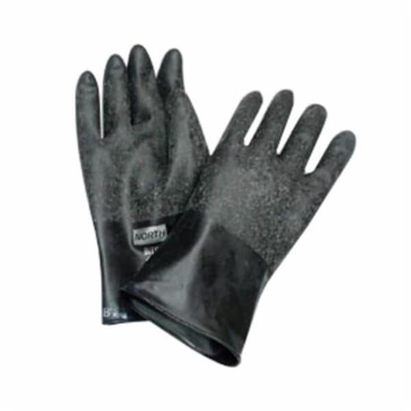 North by Honeywell B131R Ambidextrous Hand, North by Honeywell Ambidextrous Hand, Butyl, Black, Sanitized Interior Lining, 11 in L, Unsupported Support, Roll Beaded Cuff, 13 mil THK