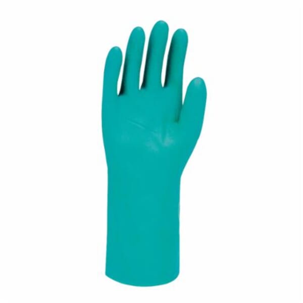 North by Honeywell LA132G-7 NitriGuard Plus LA132G Dipped Chemical-Resistant Gloves, SZ 7, Nitrile, Green, Flock Lining, 13 in L, Resists: Abrasion, Cut, Caustics, Puncture, Solvent and Snag, Unsupported Support, Straight Cuff, 0.38 mm THK