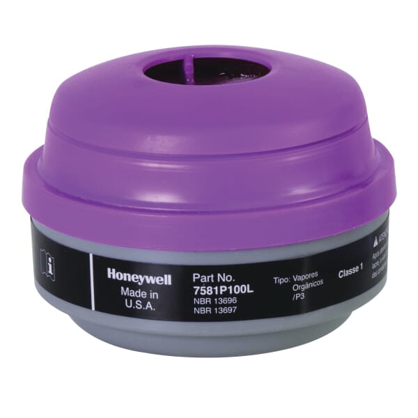 North by Honeywell 7581P100L N Series Combination Cartridge, For Use With 5400, 5500, 7600 and 7700 Series Respirators, P100 Filter Class, 0.999 Filter Efficiency, Threaded Connection, Resists: Chemicals and Particulates