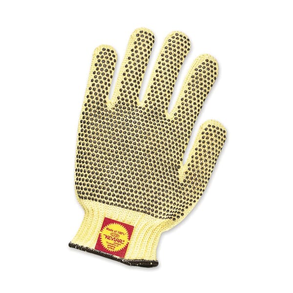 North by Honeywell KVD18AR-100 Tuff-Knit Extra KVD18AR Mens General Purpose Gloves, L, PVC Dotted Palm, Aramid Fiber/Kevlar, Brown/Yellow, Knit Wrist Cuff, PVC Dots Coating, Resists: Abrasion, Cut, Puncture and Tear, Unlined Lining