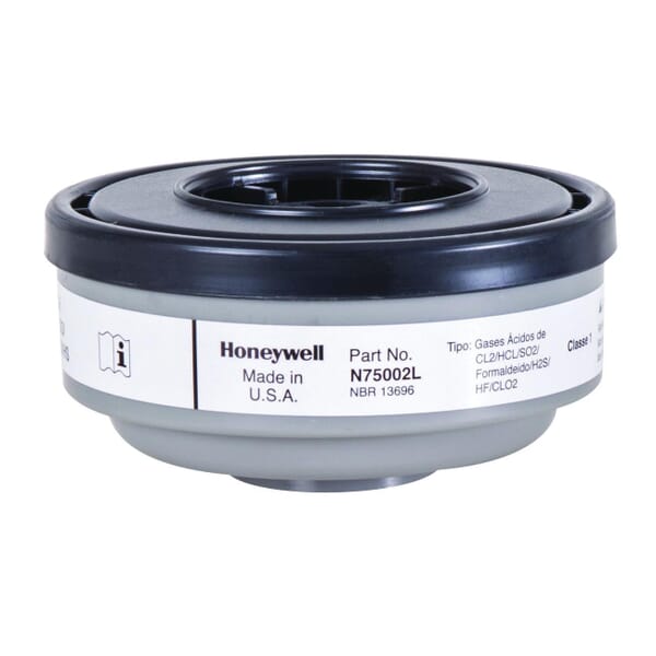North by Honeywell N75002L N Series APR Cartridge, For Use With 5400, 5500, 7600 and 7700 Series Respirators, Threaded Connection, White, Resists: Chlorine, Chlorine Dioxide, Formaldehyde, Hydrogen Chloride, Hydrogen Fluoride and Sulfur Dioxide