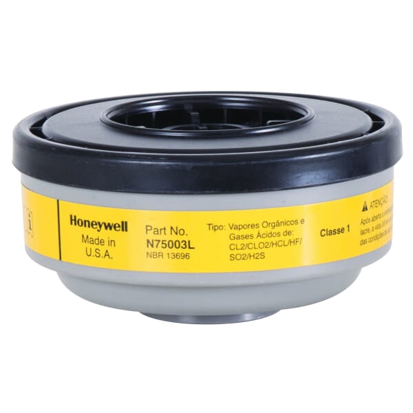North by Honeywell N75003L N Series APR Cartridge, For Use With 5400, 5500, 7600 and 7700 Series Respirators, Threaded Connection, Resists: Chlorine, Chloride Dioxide, Hydrogen Chloride, Hydrogen Fluoride and Sulfur Dioxide