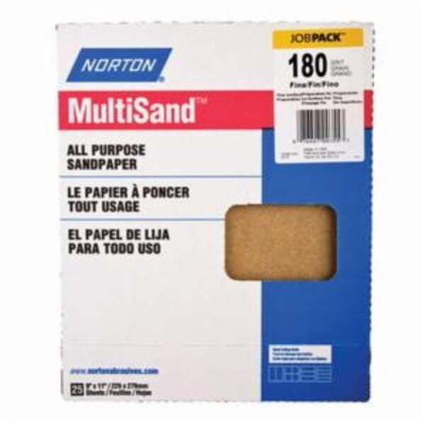 Norton Adalox 07660700355 A212 Coated Sanding Sheet, 11 in L x 9 in W, P180 Grit, Fine Grade, Aluminum Oxide Abrasive, Paper Backing