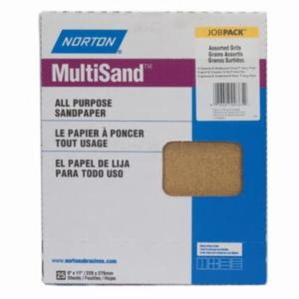 Norton 07660700365 Coated Sanding Sheet, 11 in L x 9 in W, Assorted Grit, Aluminum Oxide Abrasive, Paper Backing