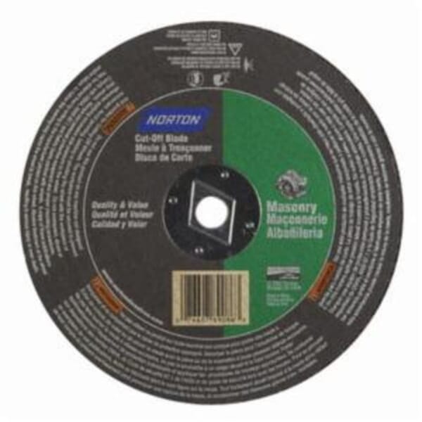 Norton Masonry 07660789086 CO818Ma Type 01 Reinforced Straight Cut-Off Wheel, 8 in Dia x 1/8 in THK, 5/8 in Center Hole, 24 Grit, Silicon Carbide Abrasive