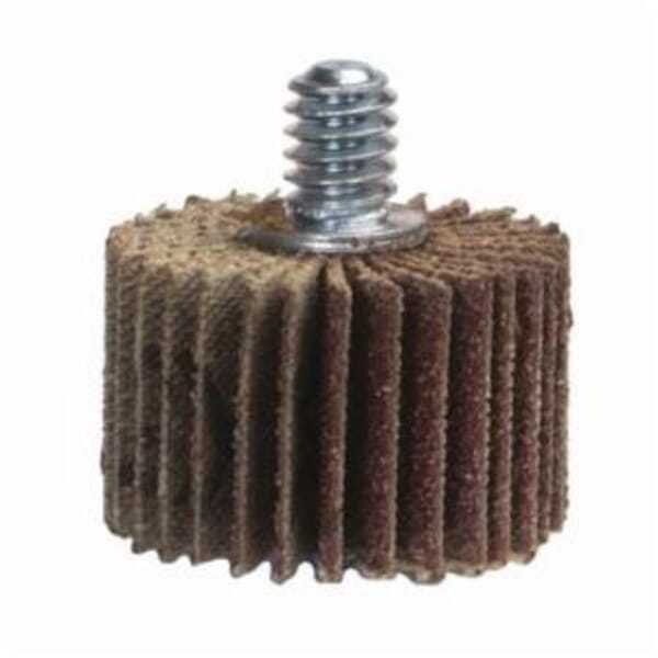 Norton Metalite 63642502648 R207 Mini Mounted Coated Flap Wheel, 2 in Dia, 1 in W Face, P120 Grit, Medium Grade, Aluminum Oxide Abrasive