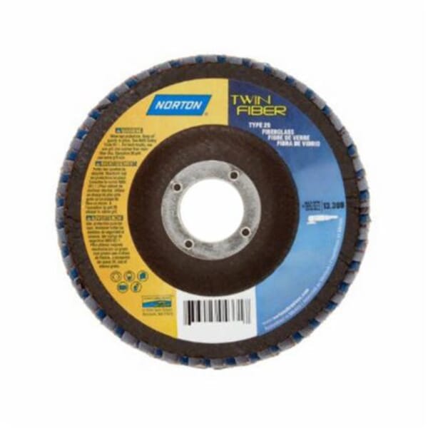 Norton Red Heat 63642504331 R961 Center Mount Coated Abrasive Flap Disc, 4-1/2 in Dia, 7/8 in Center Hole, P60 Grit, Coarse Grade, Ceramic Alumina/Zirconia Alumina Abrasive, Type 29 Conical Disc