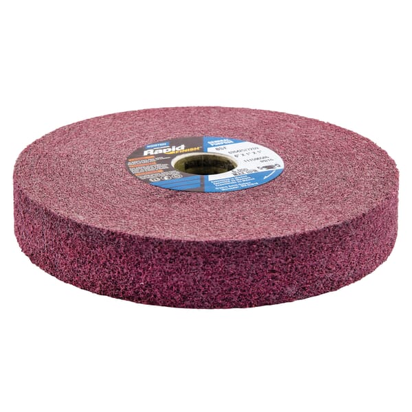 Norton Bear-Tex Rapid Finish 63642581587 Convolute Non-Woven Abrasive Wheel, 6 in Dia, 1 in Center Hole, 1 in W Face, Fine Grade, Silicon Carbide Abrasive
