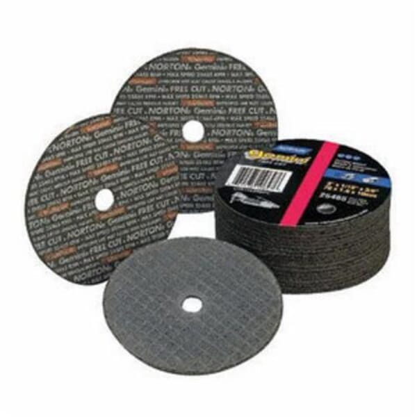 Norton Gemini 66243411402 Fast Cut Small Diameter Cut-Off Wheel, 2 in Dia x 1/8 in THK, 1/4 in Center Hole, 36 Grit, Aluminum Oxide Abrasive