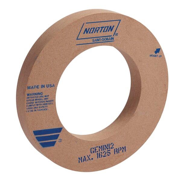Norton Gemini 66243483792 55A Straight Surface and Cylindrical Grinding Wheel, 24 in Dia x 2 in THK, 12 in Center Hole, 60 Grit, Aluminum Oxide Abrasive