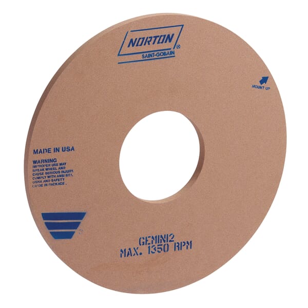 Norton Gemini 66243497802 55A Straight Surface and Cylindrical Grinding Wheel, 16 in Dia x 1 in THK, 5 in Center Hole, 60 Grit, Aluminum Oxide Abrasive
