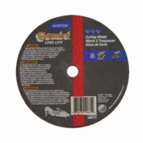 Norton Gemini 66243510661 CO41838GLL Long Life Small Diameter Cut-Off Wheel, 4 in Dia x 1/8 in THK, 3/8 in Center Hole, 36 Grit, Aluminum Oxide Abrasive