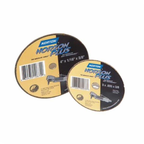 NortonNorZon Plus 66243510671 5SGZ Small Diameter Cut-Off Wheel, 3 in Dia x 1/16 in THK, 3/8 in Center Hole, Ceramic/Zirconia Alumina Abrasive