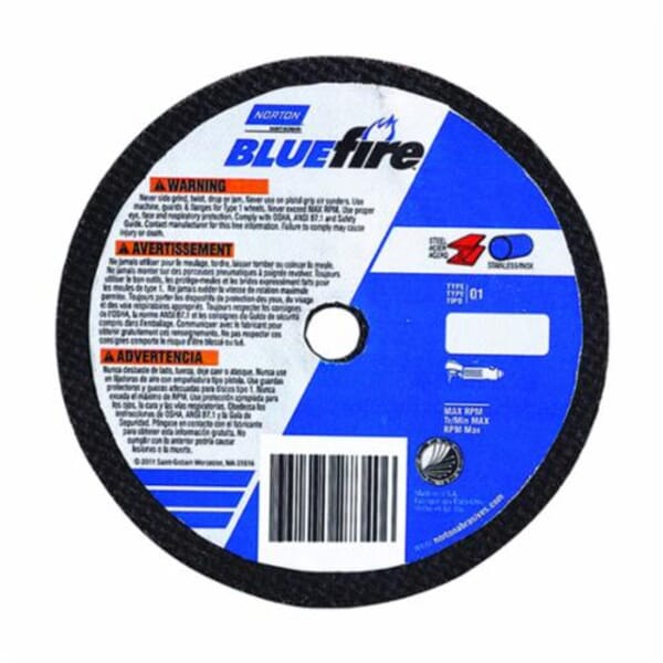 NortonNorZon Plus 66243522399 57A Small Diameter Cut-Off Wheel, 3 in Dia x 1/16 in THK, 3/8 in Center Hole, 36 Grit, Aluminum Oxide Abrasive