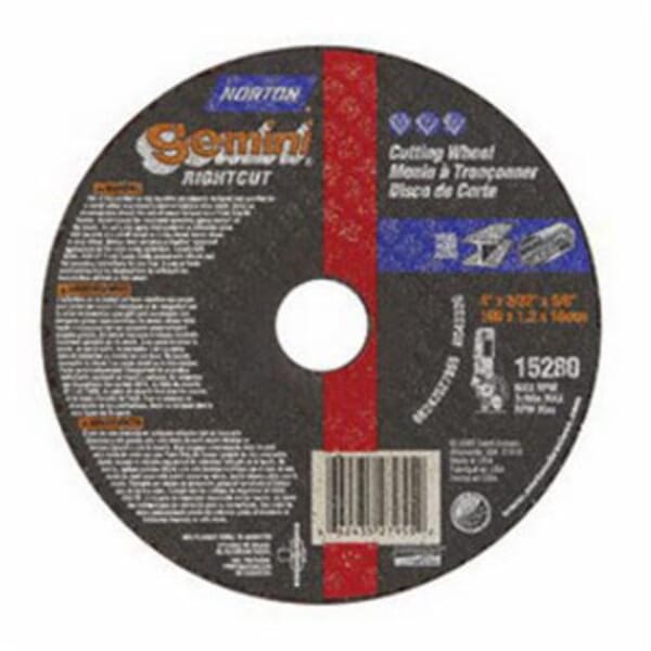 Norton Gemini RightCut 66243527955 RightCut All Purpose Cut-Off Wheel, 4 in Dia x 3/32 in THK, 5/8 in Center Hole, 36 Grit, Aluminum Oxide Abrasive