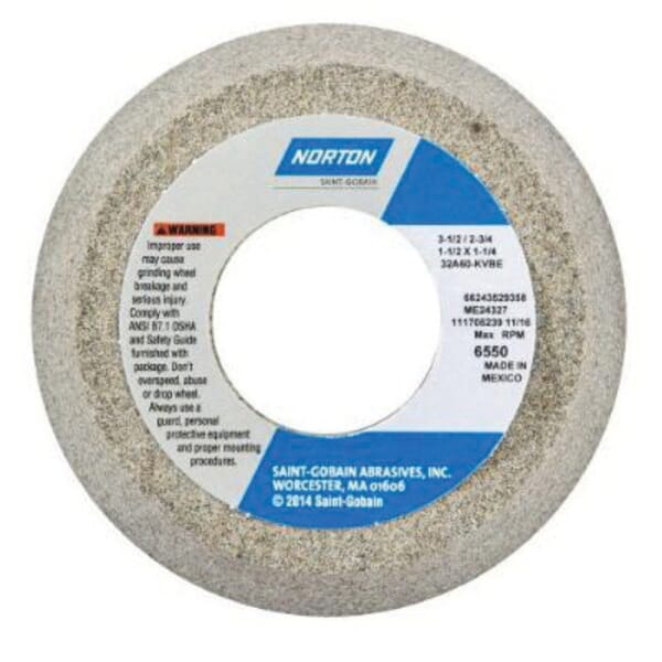 Norton 66243529183 32A Toolroom Wheel, 3 in Dia x 1-1/4 in THK, 3/4 in Center Hole, 60 Grit, Aluminum Oxide Abrasive