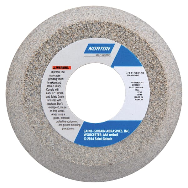 Norton 66243530240 32A Toolroom Wheel, 4 in Dia x 1-1/2 in THK, 1-1/4 in Center Hole, 46 Grit, Aluminum Oxide Abrasive