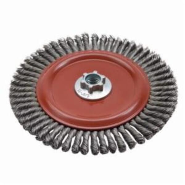 NortonBLUEFIRE 66252842299 Narrow Face Wheel Brush, 4-1/2 in Dia Brush, 3/16 in W Face, 0.02 in Dia Stringer Bead Knot Filament/Wire, 5/8-11 Arbor Hole