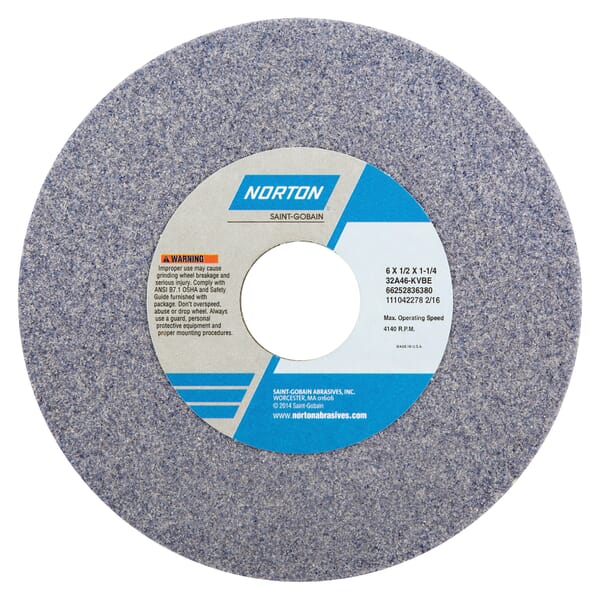 Norton 66252836396 32A Straight Toolroom Wheel, 6 in Dia x 1/2 in THK, 1-1/4 in Center Hole, 60 Grit, Aluminum Oxide Abrasive
