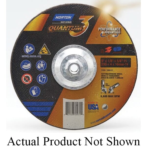 Norton 66252839423 Depressed Center Wheel, 4-1/2 in Dia x 1/8 in THK, 24 Grit, Ceramic Abrasive
