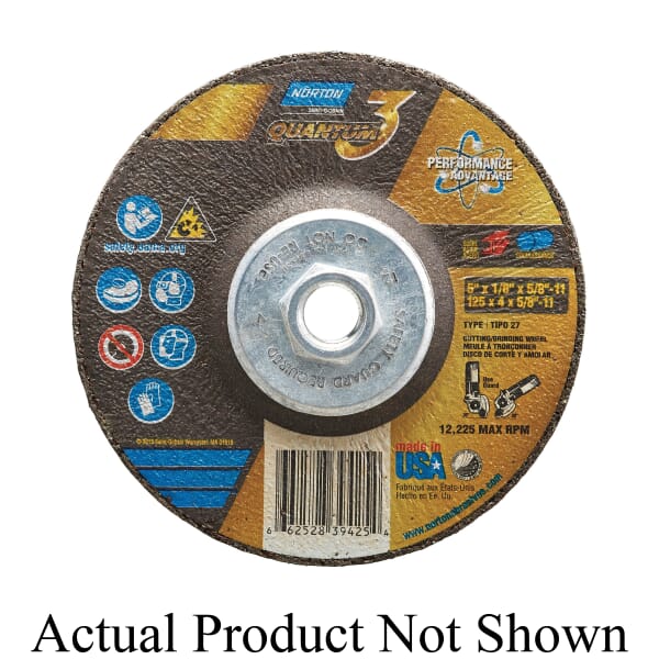 Norton 66252839425 Depressed Center Wheel, 5 in Dia x 1/8 in THK, 24 Grit, Ceramic Abrasive