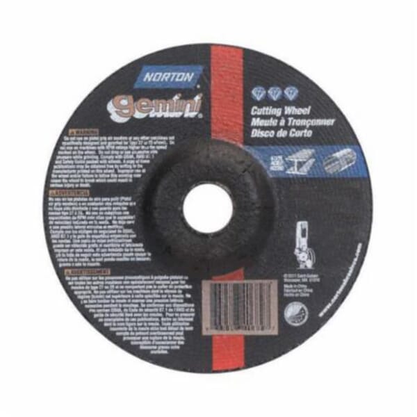 Norton Gemini 66252912626 Depressed Center Wheel, 7 in Dia x 1/16 in THK, 7/8 in Center Hole, 24 Grit, Aluminum Oxide Abrasive