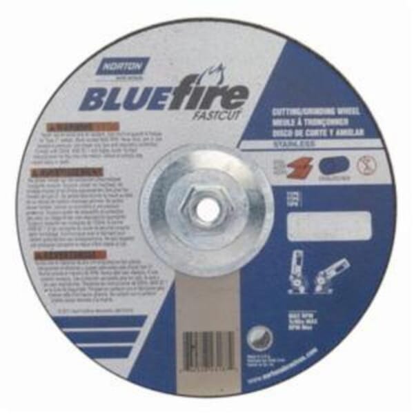 Norton BlueFire Fast Cut 66252843187 DC918HCHFC Contaminant-Free Cut-Off Wheel With Quick-Change Hub, 9 in Dia x 1/8 in THK, 24 Grit, Aluminum Oxide/Zirconia Alumina Abrasive