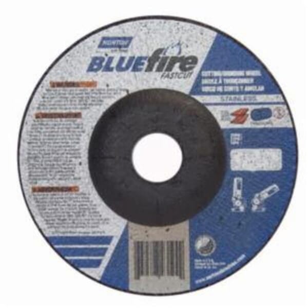 Norton BlueFire Fast Cut 66252843194 DC518CHFC Contaminant-Free Cut-Off Wheel With Quick-Change Hub, 5 in Dia x 1/8 in THK, 7/8 in Center Hole, 24 Grit, Aluminum Oxide/Zirconia Alumina Abrasive