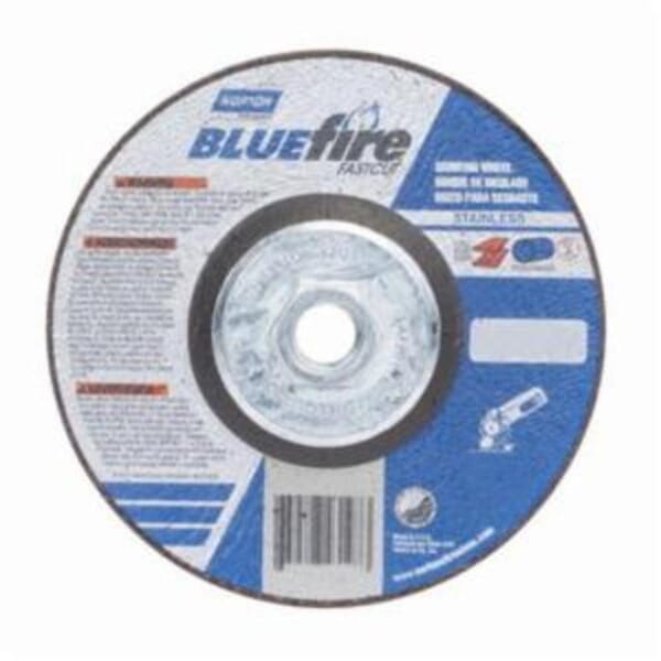 Norton BlueFire Fast Cut 66252843197 DC514HCHFC Type 27 Depressed Center Contaminant Free Cut-Off Wheel With Quick-Change Hub, 5 in Dia x 1/4 in THK, 24 Grit, Aluminum Oxide/Zirconia Alumina Abrasive