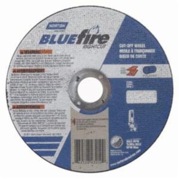 NortonBlueFire RightCut 66252843210 RC6CH Small Diameter Cut-Off Wheel, 6 in Dia x 1/16 in THK, 7/8 in Center Hole, 36 Grit, Aluminum Oxide/Zirconia Alumina Abrasive
