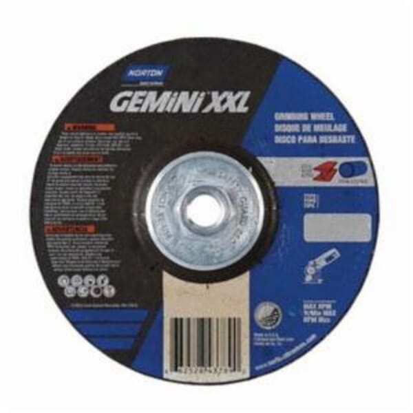 Norton Gemini 66252843789 DC614HGXXL Type 27 2XL Depressed Center Cut-Off Wheel, 6 in Dia x 1/4 in THK, 24 Grit, Aluminum Oxide Abrasive