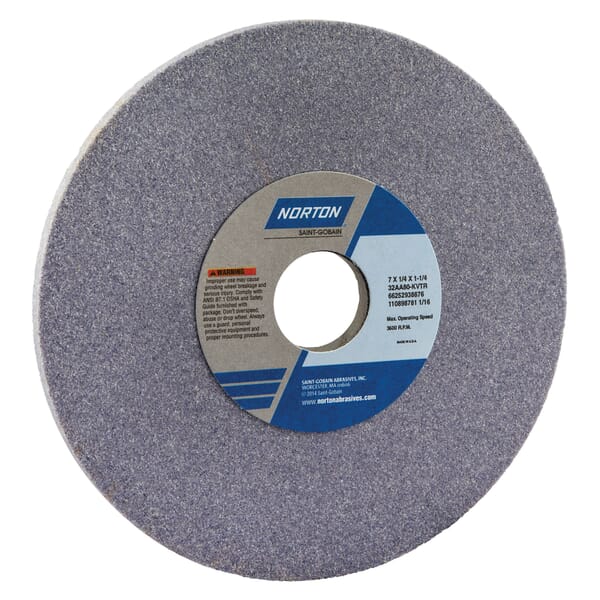Norton 66252938876 32AA Straight Toolroom Wheel, 7 in Dia x 1/4 in THK, 1-1/4 in Center Hole, 80 Grit, Aluminum Oxide Abrasive