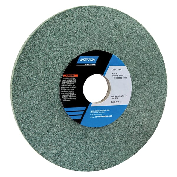 Norton 66252940007 39C Straight Toolroom Wheel, 7 in Dia x 1/4 in THK, 1-1/4 in Center Hole, 80 Grit, Silicon Carbide Abrasive