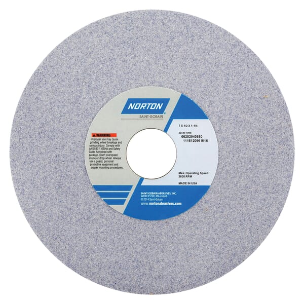 Norton 66252940900 32A Straight Toolroom Wheel, 7 in Dia x 1/2 in THK, 1-1/4 in Center Hole, 80 Grit, Aluminum Oxide Abrasive