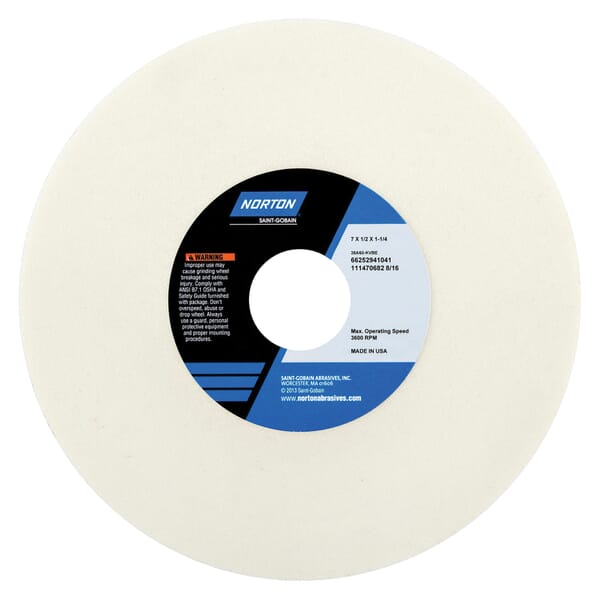 Norton 66252941175 38A Straight Toolroom Wheel, 7 in Dia x 1/2 in THK, 1-1/4 in Center Hole, 120 Grit, Aluminum Oxide Abrasive