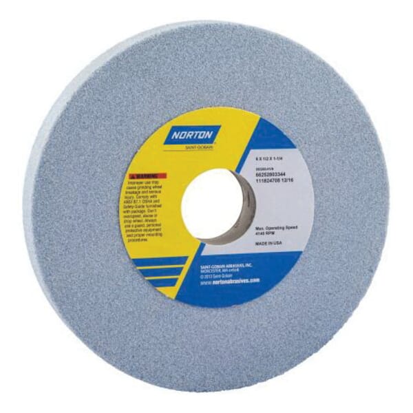 Norton 66253044090 5SG Straight Toolroom Wheel, 8 in Dia x 1/2 in THK, 1-1/4 in Center Hole, 46 Grit, Ceramic Alumina/Friable Aluminum Oxide Abrasive