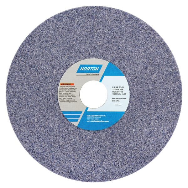 Norton 66253044165 32A Straight Toolroom Wheel, 8 in Dia x 3/4 in THK, 1-1/4 in Center Hole, 46 Grit, Aluminum Oxide Abrasive