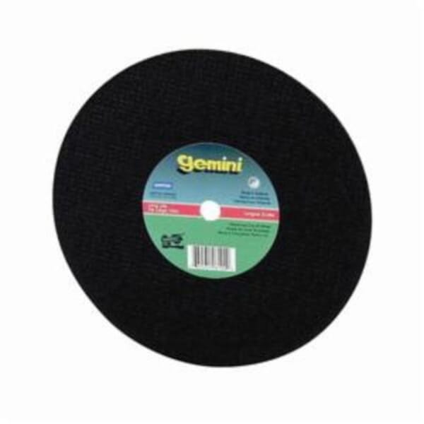 Norton Gemini 66253106101 57A Free Cut Cut-Off Wheel, 10 in Dia x 3/32 in THK, 5/8 in Center Hole, 30 Grit, Aluminum Oxide Abrasive