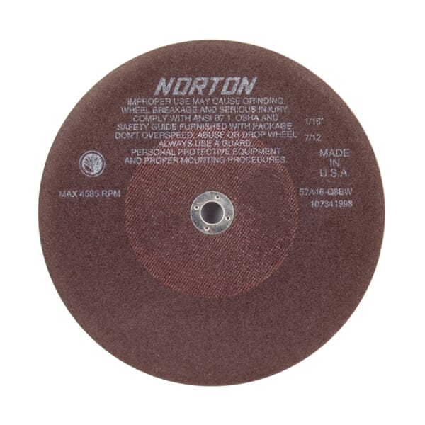 Norton 66253122824 57A Toolroom Cut-Off Wheel, 10 in Dia x 3/32 in THK, 5/8 in Center Hole, 60 Grit, Aluminum Oxide Abrasive