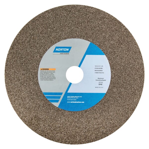 Norton 66253220952 57A Type 01 Bench and Pedestal Grinding Wheel, 12 in Dia x 2 in THK, 1-1/2 in Center Hole, 36 Grit, Aluminum Oxide Abrasive