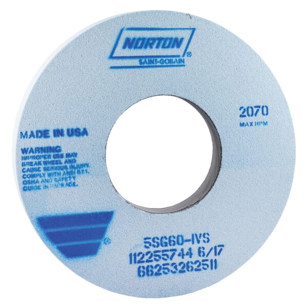 Norton 66253262510 5SG Straight Toolroom Wheel, 12 in Dia x 1 in THK, 5 in Center Hole, 46 Grit, Ceramic Alumina/Friable Aluminum Oxide Abrasive