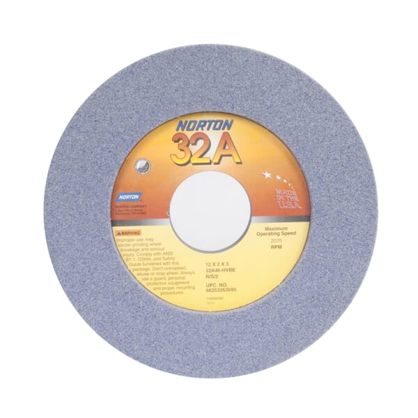 Norton 66253263590 32A 2-Side Recessed Toolroom Wheel, 12 in Dia x 2 in THK, 3 in Center Hole, 46 Grit, Aluminum Oxide Abrasive