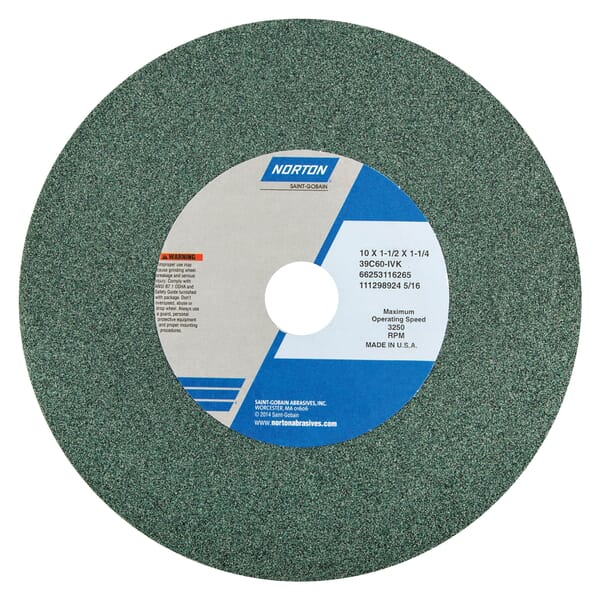 Norton 66253319968 39C Straight Bench and Pedestal Grinding Wheel, 14 in Dia x 2 in THK, 1-1/2 in Center Hole, 60 Grit, Silicon Carbide Abrasive