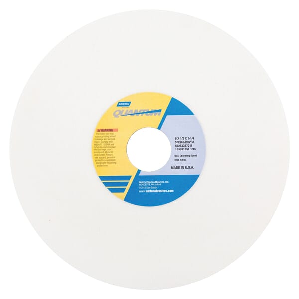 Norton Quantum 66253387211 5NQ Straight Toolroom Wheel, 8 in Dia x 1/2 in THK, 1-1/4 in Center Hole, 46 Grit, Ceramic Alumina Abrasive