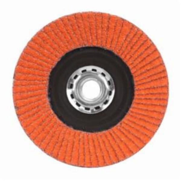 Norton Blaze 66254400259 R980P Arbor Thread Quick-Trim Standard Density Coated Abrasive Flap Disc, 4-1/2 in Dia, 80 Grit, Coarse Grade, Ceramic Alumina Abrasive, Type 27 Flat Disc
