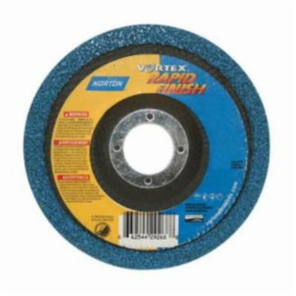 Norton Rapid Blend Vortex 66254429268 Non-Woven Depressed Center Disc, 4-1/2 in Dia, 100 to 120 Grit, Medium Grade, Aluminum Oxide Abrasive, Fiberglass Backing