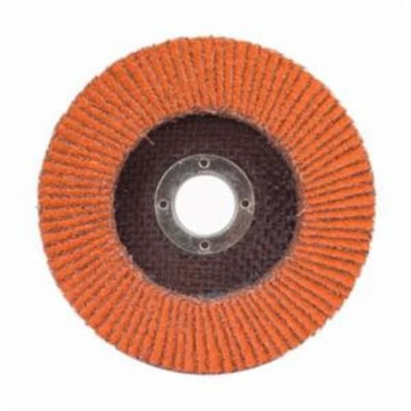 Norton Blaze 66261020628 R980P Center Mount High Density Coated Abrasive Flap Disc, 4-1/2 in Dia, 7/8 in Center Hole, 40 Grit, Extra Coarse Grade, Ceramic Alumina Abrasive, Type 27 Flat Disc